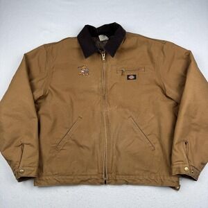 Dickies Work Jacket Mens XL Brown Canvas Blanket Lined Full Zip Detroit Workwear